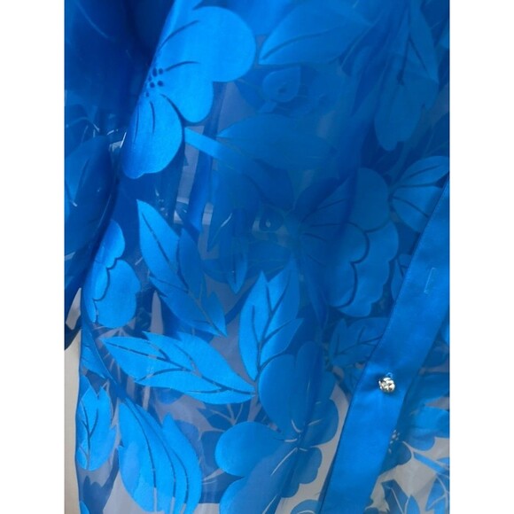 sag harbor dress women Sheer Floral Burnout Blouse Button-Up long sleeve blue 20 - Picture 2 of 8